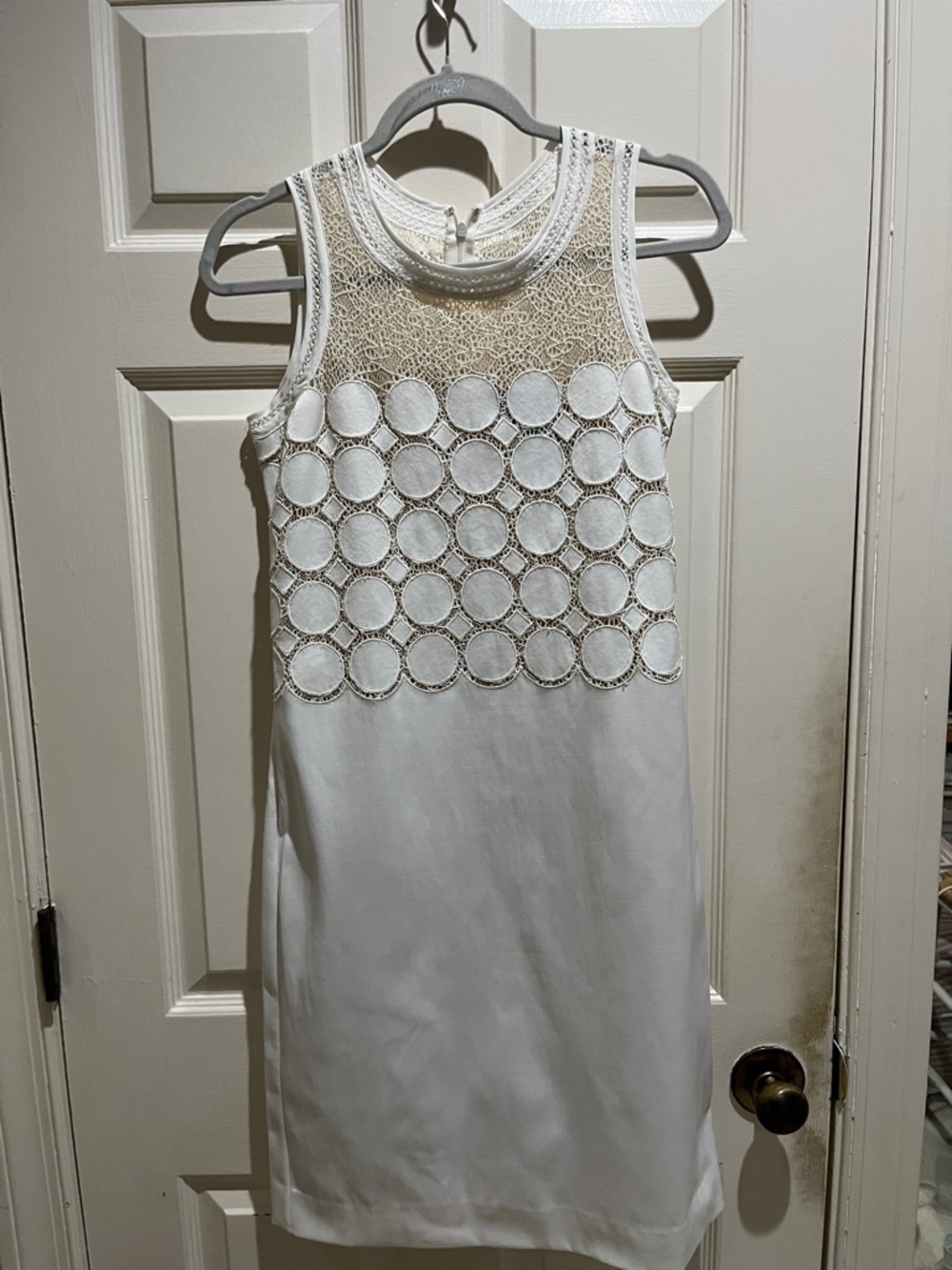 Etcetera White Sleeveless Lace Circle-Accent Shift Dress